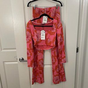 ZARA Floral 2-Piece Set orange and pink size medium
